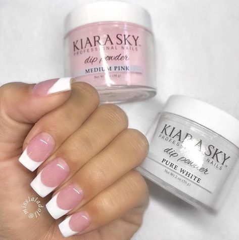 You can never go wrong with a classic French manicure! @misslaladoll does a perfect #dippowder mani using @kiaraskynails 'Medium Pink' and 'Pure White' both found in the Dip System Starter Kit 😍 #kiarasky #frenchmanicure #manicure #nails2inspire #pinkandwhite Nail Dipping Powder Colors, Acrylic Dip Nails, Sky Nails, Sns Nails, Nail Pictures, Dip Powder Nails, Dipped Nails, Dip Powder, My Nails