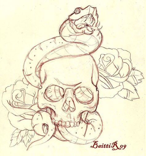 Snake Sketch, Tattoos Sketches, Sketch Tattoos, Tier Tattoo, Skull Snake, Skull Sketch, Sketches Ideas, Snake Drawing, Skulls Drawing