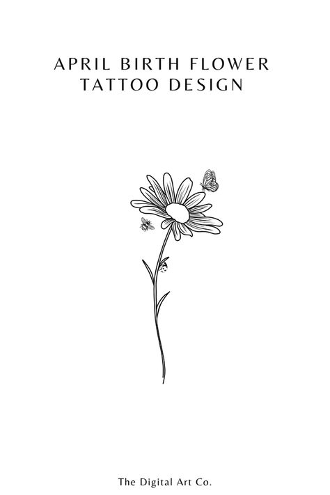 #tattoodesignsforwomen #tattooart #daisy #floralart #butterflytattoo #bumblebee #ladybug #birthflowertattoo Birthflower Name Tattoo, Daisy Birth Flower Tattoo, Tattoo Ideas Floral, April Birth Flower Tattoo, Birth Month Tattoo, Lisa Tattoo, Tattoo Klein, Daisy Tattoo Designs, Mama Tattoo