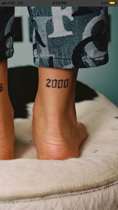 Year Tattoo On Ankle, 1999 Ankle Tattoo, Year Tattoo Number Ankle, Year Ankle Tattoo, 1997 Ankle Tattoo, 2000 Tatoos, Birth Year On Ankle Tattoo, Birth Year Tattoo Ideas Ankle, 2000 Tattoo Year Ideas