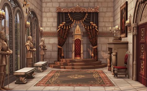 Throne Room Medieval, Ts4 Throne Cc, Sims 4 Throne Room, Sims Medieval Throne Room, Gacha Throne, Sims 4 Throne, Throne Room Background, Medieval Throne Room, Throne Background