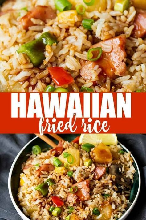 Hawaiian Fried Rice with Easy Sweet and Sour Sauce - Simply Stacie Fried Rice With Pineapple, Easy Sweet And Sour Sauce, Rice With Pineapple, Hawaiian Fried Rice, Ham And Pineapple, Luau Food, Rice Side Dish Recipes, Pineapple Fried Rice, Hawaiian Dishes