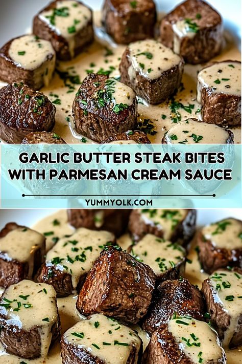 **Garlic Butter Steak Bites: A Flavorful Feast**

Tender steak bites cooked in garlic butter and served with a creamy Parmesan sauce. A delicious and easy-to-make dinner.

#steak #garlicbutter #parmesansauce #dinner #recipe #cooking #food #foodie #homecooking Garlic Sauce For Steak, Steak Cream Sauce, Garlic Butter Steak Bites, Butter Steak Bites, Parmesan Cheese Sauce, Steak Bites Recipe, Garlic Steak, Creamy Parmesan Sauce, Beef Steak Recipes