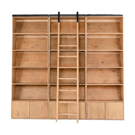 15 roomy shelves are ready to store favourite books and treasures, with smoked finished solid pine well-suited for large spaces. Removable ledges slant at an angle on each shelf, for an even better display of art and coffee table-size books, plus a sliding ladder (for decorative use only) to complete the look. Dimensions: W:106.50" x D:17.50" x D:98.00" Colours: Smoked Pine, Black Iron Materials: Solid Pine, Iron Dimensions + Specs Weight: 472lbs Shipping Dimensions: Box 1: W:39.25" x D:21.75" x Bookshelf Ladder, Sliding Ladder, Four Hands Furniture, Ladder Bookshelf, Coffee Table Size, Iron Hardware, Book Organization, Modern Storage, Bookcase Storage