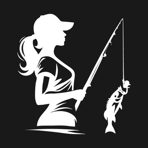 Check out this awesome 'Fishing+Girl+Silhouette' design on @TeePublic! Fishing Woman, Fishing Images, Fishing Silhouette, Fb Background, Fishing Girl, Girl Fishing, Fish Silhouette, Fishing Stuff, Fish Logo