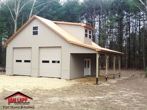 Residential Pole Building in Woodbine New Jersey Pole Barn Garage With Loft, Pole Barn With Loft, Pole Barn Loft, Barn Loft Apartment, Roof Room, Barn With Loft, Barn Garage Plans, Pole Barn Shop, Cottage Garage