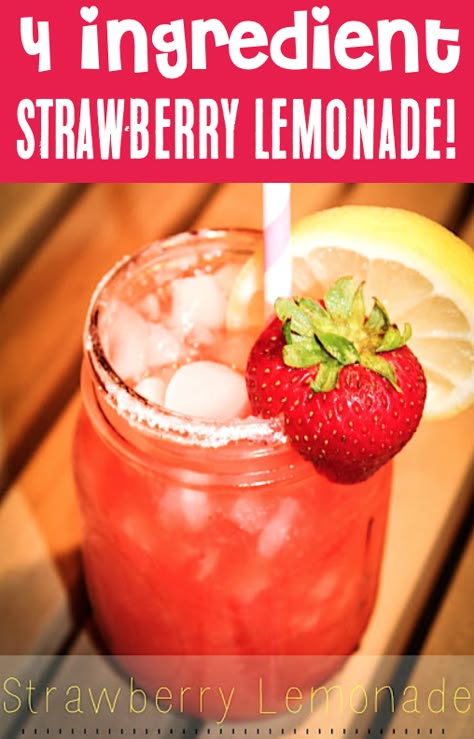 Strawberry Lemonade Recipe Easy Homemade -Fresh Strawberries combined with tangy lemons make this one irresistible Summer drink!  Just 4 ingredients and you've got the BEST lemonade ever!!  Go grab the recipe and give it a try this week! Strawberry Lemonade Recipe For A Crowd, Limonade Recipes, Homemade Strawberry Lemonade Recipe, Vegan Appetizers Easy, The Best Lemonade, Easy Strawberry Lemonade, Easy Summer Dinner Recipes, Homemade Strawberry Lemonade, Strawberry Lemonade Recipe