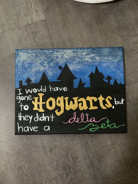 Sorority canvas. Harry Potter themed.  #deltazeta #sorority #canvas #harrypotter Harry Potter Big Little Reveal, Big Little Canvas, Big Little Sorority, Sorority Canvas, Big Little Reveal, Delta Zeta, Big Little, Sorority, Harry Potter