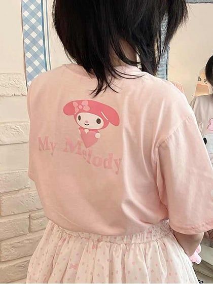 Baggy Shirt, I N, Pink T Shirt, My Melody, Pink, T Shirt