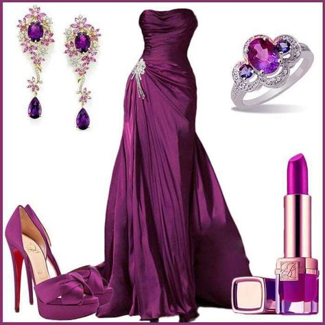 Purple outfits! Purple Evening Dress Accessories, Royal Purple Outfits For Women, Royal Purple Dresses, Purple Gala Dress, Princess Rapunzel, Chique Outfits, Gala Dresses, Royal Purple, Looks Chic