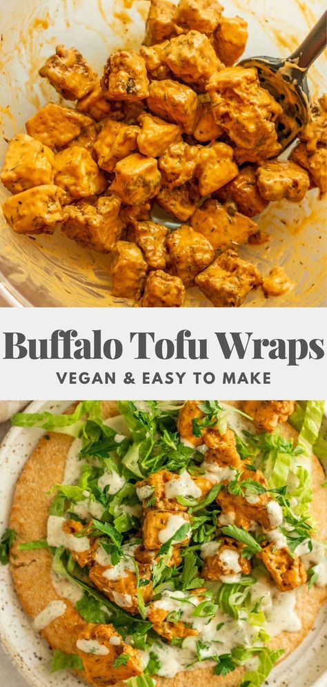 These vegan buffalo tofu wraps are saucy with the right amount of spice. Easy to assemble for a quick easy lunches throughout the week. Quick Easy Lunches, Tofu Wraps, Buffalo Tofu, Vegan Wraps, Vegan Lunch Recipes, Vegan Lunches, Tasty Vegetarian Recipes, Vegan Sandwich, Healthy Routine