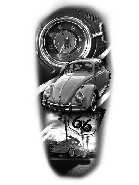 Hot Rod Tattoo Designs, Tachometer Tattoo, Fusca Tattoo, Volkswagen Tattoo, Mustang Tattoo, Vw Tattoo, Hot Rod Tattoo, Chicano Tattoos Sleeve, Mechanic Tattoo