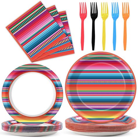 PRICES MAY VARY. 【Package Contents】This Christmas theme party supplies can serve 25 people, including 25 pieces plate（9"/23cm）, 25 pieces plate（7"/18cm）,25 pieces napkin(33cm), 25 pieces forks. The Christmas Candy Cane Striped party favors are enough to decorate your party 【Premium Quality】Our disposable Christmas Peppermint paper plates are made of thick and durable material that is non-toxic, environmentally safe, waterproof and non-harmful to the body; Christmas napkins are tough and soft; th Kids Party Plates, Party Plates And Napkins, Mexican Themed Weddings, Christmas Peppermint, Christmas Paper Plates, Striped Decor, Mexican Serapes, Fiesta Theme Party, Mexican Party Theme