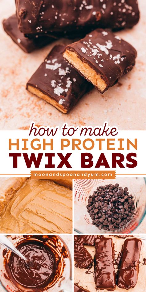 These best Twix bars are Halloween treats to make! An easy high-protein Twix bar recipe is made with natural whole food ingredients and vanilla protein powder, offering a nutritious twist on a homemade candy bar. Gluten-free, vegetarian, vegan-friendly! Protein Bars Recipe, Twix Bars, Twix Bar, Protein Treats, Homemade Candy, Bars Recipe, Chocolate Coating, Protein Bars, High Protein