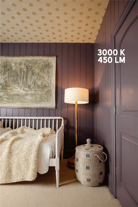 What Light Bulb Should I Get? - Chris Loves Julia Modern Cottage Bedroom, Purple Girls Room, Basement Paint Colors, Purple Bedrooms, Purple Bedroom, Purple Rooms, Cottage Bedroom, Purple Walls, Modern Cottage