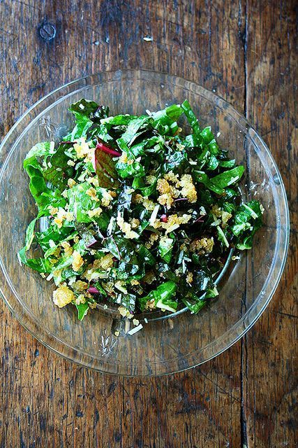 swiss chard salad with lemon, breadcrumbs and parmesan Alexandra Cooks, Sides Healthy, Swiss Chard Salad, Chard Salad, Swiss Chard Recipes, Parmesan Bread, Perfect Salad, Chard Recipes, Salad With Lemon