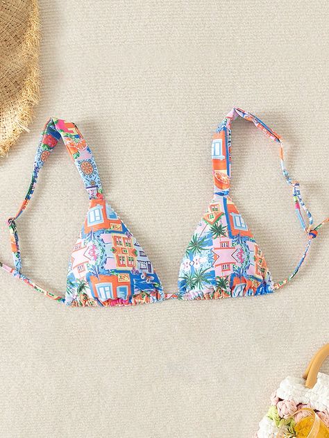 Multicolor Boho Collar  Fabric Tropical  Embellished High Stretch  Women Clothing Swimsuits For Teens Bikinis, Preppy Bikinis For Teens, Cute Swimsuits For Teens Bikinis, Cute Swimsuits For Teenagers, Cute Bikinis For Teens Summer, Boho Bathing Suits, Cheap Bathing Suits, Swimsuit Inspo