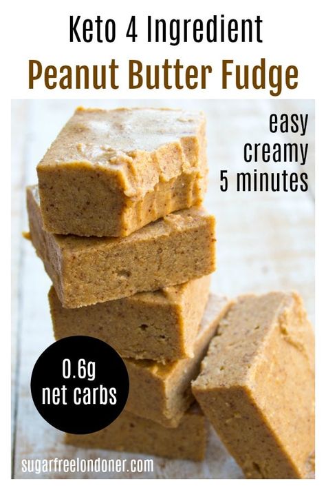 This 4 ingredient keto fudge is a super satisfying treat. You assemble it in only 5 minutes and then simply cool it in the freezer. Rich, creamy and perfect for peanut butter fans! #peanutbutterfudge #ketofudge #sugarfreefudge Low Carb Peanut Butter Fudge, Bariatric Sweets, Sugar Free Peanut Butter Fudge, Keto Peanut Butter Fudge, Adkins Diet, Sugar Free Fudge, Farmhouse Recipes, Butter Fudge Recipe, Easy Low Carb Snacks