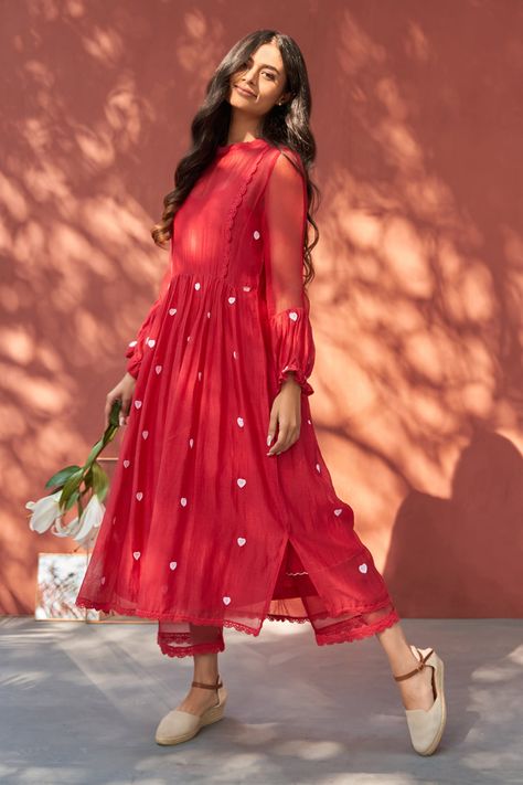 Red Anarkali, Silk Anarkali, Embroidered Anarkali, Pakistani Dress, Indian Dress, Embroidered Neckline, Anarkali Dress, Indian Designer, Kurta Designs