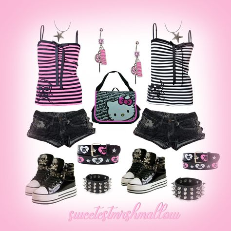 Dti Mcbling Theme Outfits, Gyaru Outfit Board, Goth Mcbling Outfits, Comfy Mcbling Outfits, Twin Day Outfits, Dark Mcbling Outfits, Pastel Goth Outfits, Mcbling Fashion, Scene Outfits