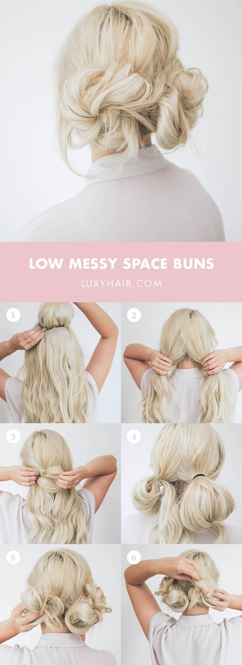 HOW TO: Low Messy Space Buns Low Space Buns, Easy Hairstyles Quick, Space Buns, Easy Hairstyles For Medium Hair, Back To School Hairstyles, School Looks, Beauty Tutorials, Long Bob, Grunge Hair