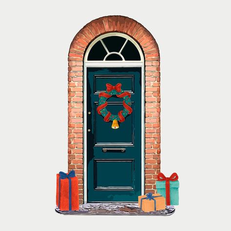 Wreath Aesthetic, Aesthetic Vector, Door Clipart, Entrance Decoration, Door Hangings, House Door, House Vintage, Doodle Inspiration, Christmas Bell