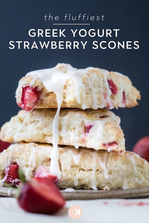 Greek Yogurt Scones Easy Recipes, Scones Made With Yogurt, Healthy Scones Recipe Greek Yogurt, Strawberry And Yogurt Recipes, Healthy Scones Recipe, Greek Yogurt Scones, Protein Scones, Vegetarian Brunch Recipes, Sweet Scones