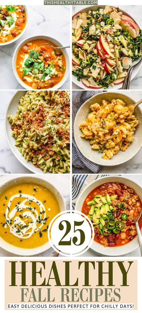 A graphic with healthy fall recipes. Seasonal Recipes Fall Healthy, Health Fall Recipes, Easy Fall Soups Healthy, Fall Seasonal Produce Recipes, Natural Healthy Recipes, Healthy Fall Meals Clean Eating, Healthy October Dinner Recipes, Fall Wrap Recipes, Easy Healthy Dinner Fall