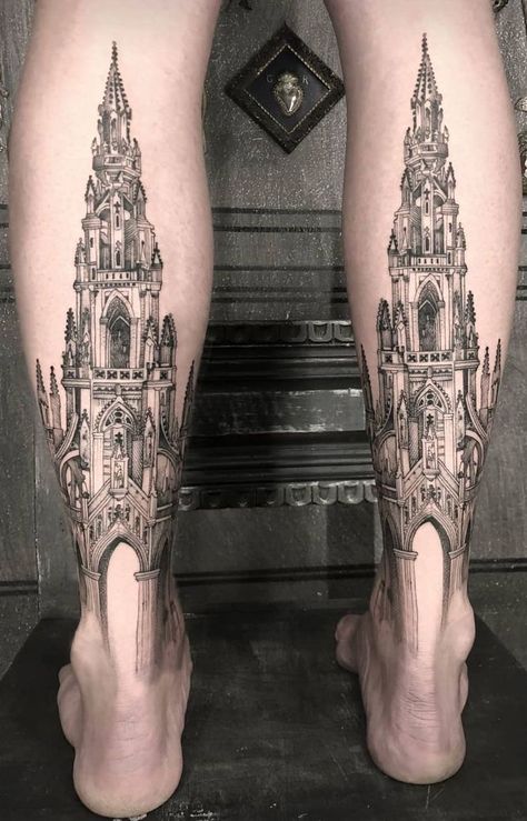 Tattoo Castle, Castle Tattoos, Cathedral Tattoo, Church Tattoo, Black And White Tattoos, Castle Tattoo, White Tattoos, Illustration Tattoo, Muster Tattoos