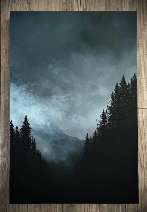 Dark Surrealism Painting, Dark Aethstetic Painting, Painting Ideas Dark Art, Dark Forest Oil Painting, Simple Dark Paintings, Dark Forest Landscape Painting, Dark Colored Paintings, Dark Forest Painting Easy, Acrylic Painting Ideas Dark