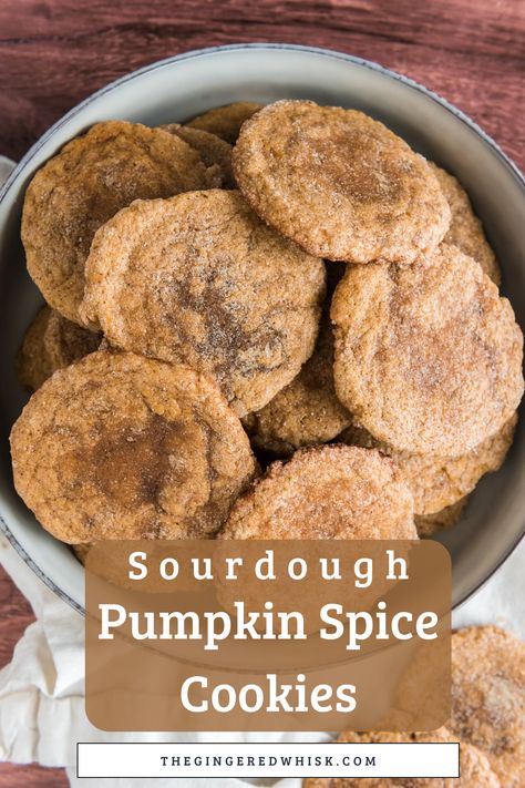 These soft pumpkin spice cookies are a great use of sourdough discard. Spiced with pumpkin pie mix and browned butter for amazing fall flavor! Sour Dough Discard Pumpkin Recipes, Sourdough Fall Cookies, Sourdough Discard Thanksgiving Dessert, Sourdough Discard Thanksgiving, Gingerbread Sourdough Cookies, Discard Pumpkin Recipes, Sourdough Pumpkin Dessert, Sourdough Cookies Easy, Pumpkin Sourdough Cookies