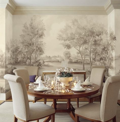 Susan Harter, Dining Room Mural, Dining Room Murals, Compact Kitchens, Transitional Dining Room, Scenic Wallpaper, Antique Modern, Transitional Living Rooms, The Dining Room