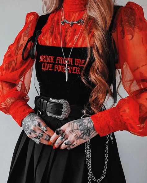 Never got round to sharing these so here's some Vampy Monday vibes with my fav @backstitchbruja ✨♥�️🖤 I did a styling reel of this look further down my page if you're interested ✨☺️ Bags @backstitchbruja Skirt @weekdayofficial Corset @deadcatsclub Belt @disturbia Lace top @topshop Shoes @asos Necklaces @valk_jewelry @bloodymarymetal Corset Styling, Monday Vibes, September Fashion, Dark Outfits, Kawaii Fashion Outfits, Muslimah Fashion Outfits, Original Fashion, Instagram Outfits, Alt Fashion