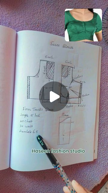 Pattern Drafting Tutorials Blouses, Blouse Drawing, Blouse Tutorial, Pattern Design Drawing, Pattern Drafting Tutorials, Clothing Pattern Design, Rose Sleeve, Sewing Measurements, Easy Dress Sewing Patterns