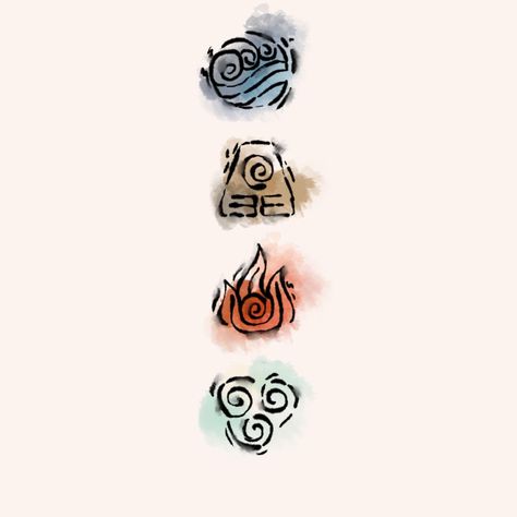 Four Elements Atla, Fire Nation Tattoo Design, Atla Names Ideas, Avatar Sibling Tattoo, Atla Tattoo Design Simple, Avatar The Last Airbender Toph Tattoo, Avatar Symbols Tattoo, Atla Tattoo Simple, Waterbender Tattoo