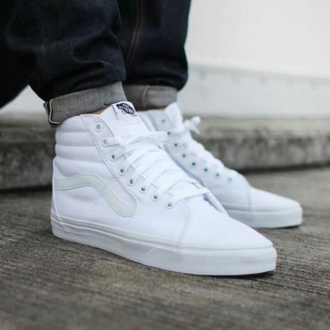 White Sk8 Hi Vans Outfits, High Top Vans Outfit Men, White Sneakers Outfit Men, High Top Vans Outfit, Vans Sk8 Hi White, Vans Outfit Men, White High Top Vans, White Sneakers Outfit, Sneakers Outfit Men