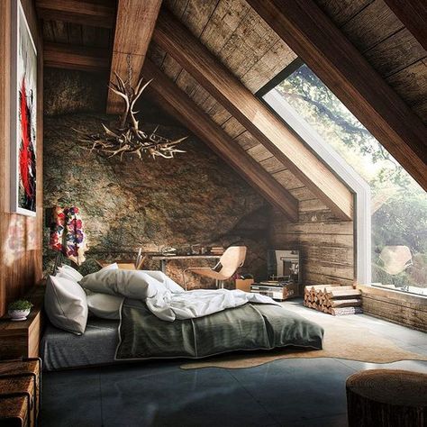 What Will Be the Design Style of our A-frame? - Chris Loves Julia Tiny Cottage Homes Interior, Dream Bedroom Master Romantic, Barn Bedrooms, Design Ložnic, Mountain Chalet, Attic Bedrooms, Bilik Tidur, Attic Bedroom, Attic Rooms