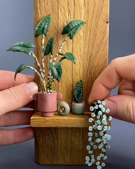 Air Dry Clay Diorama, Miniature Air Dry Clay, Air Dry Clay Pots, Polymer Clay Plants, Air Dry Clay Magnets, Clay Trinkets, Clay Plants, Gunpla Diorama, Clay Plant