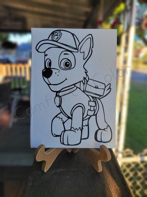 Ready to paint paw patrol party canvas. Paw patrol paint party, party favor, paw patrol gift Rocky Paw Patrol Painting, Diy Paint Canvas, Paw Patrol Room, Kids Paint Party, Paw Patrol Gifts, Pre Drawn Canvas, Kids Painting Party, Paw Painting, Character Images