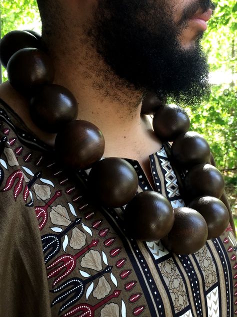 Gods in Africa Necklace | Etsy Bead Necklace Men, Africa Necklace, Wooden Bead Necklace, Wooden Bead Necklaces, Art Necklaces, Wood Bead Necklace, Africa Art, Neck Piece, Funky Jewelry