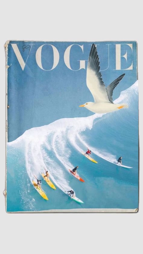 #vogue #voguecover #beach #surf #surfing Girly Prints, 70s Vogue, Vintage Vogue Covers, Surf Aesthetic, Surf Vibes, Surf Poster, Beach Posters, Beach Surf, Vogue Covers