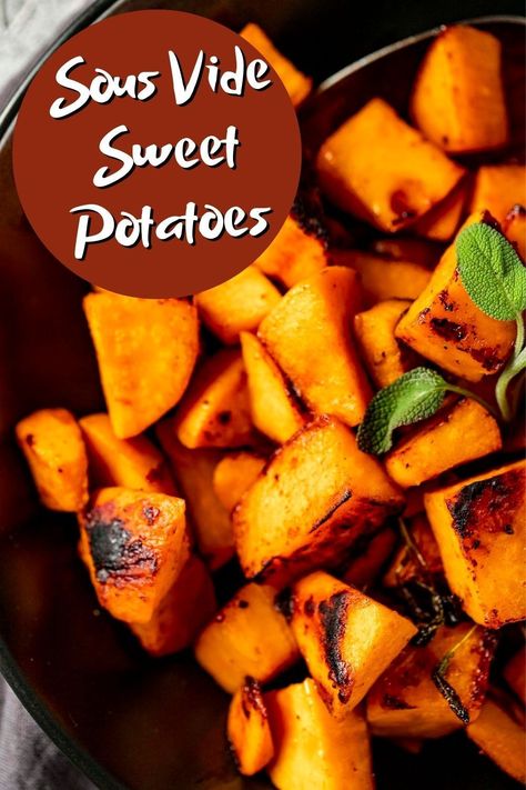 These Sous Vide Sweet Potatoes are ultra sweet and tender with irresistible caramelized edges and a hint of smoky flavor. They’re simple to prepare and make the perfect side dish for busy weeknights or holiday gatherings! Sous Vide Side Dishes, Sous Vide Sweet Potatoes, Sweet Potato Recipes Mashed, Oven Roasted Sweet Potatoes, Best Thanksgiving Recipes, Honey Baked Ham, Sous Vide Recipes, Sweet Potato Hash, Sous Vide Cooking