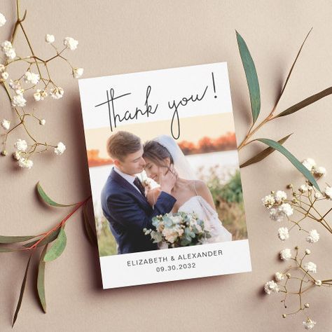 $2.54 | Minimalist Simple elegant script 2 Photo Wedding #elegant modern thank you wedding, simple minimalist thank you card, newly weds just married, 2 photo template, bride and groom pictures, thank you hand-lettered script, love and gratitude, classy typography, contemporary design, stylish handwritten Wedding Thank You Postcards, Elegant Modern Wedding, Photo Thank You Cards, Thank You Postcards, Bride And Groom Pictures, Photo Wedding, Free Birthday Invitations, Free Birthday Invitation Templates, Simple Elegant