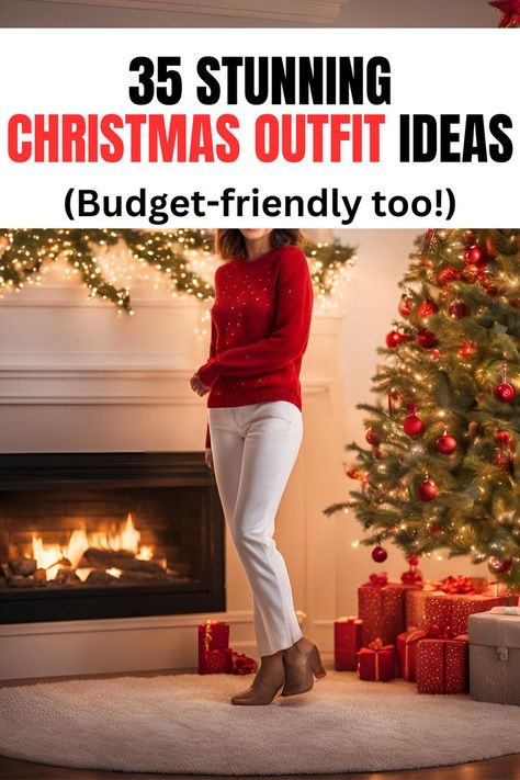 31+ Chic Christmas Outfit Ideas (Casual + Party Looks!) Christmas Day Casual Outfit, Casual Christmas Day Outfit, Simple Christmas Outfits For Women, Christmas Outfit Ideas For Couples, Christmas Day Outfit Casual, Holiday Season Outfits, Christmas Style Outfit, Travel Light Outfits, Christmas Outfit Ideas Casual