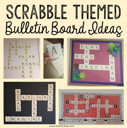 Scrabble Door Classroom, Crossword Bulletin Board, Scrabble Classroom Theme, Scrabble Bulletin Board Ideas, Scrabble Bulletin Board, Puzzle Bulletin Boards, Themed Bulletin Boards, High School Bulletin Boards, Large Scrabble Tiles