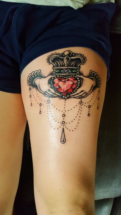 Dragon Thigh Tattoo, Celtic Sleeve Tattoos, Claddagh Tattoo, Crown Tattoos For Women, Crown Tattoos, Loyalty Tattoo, Loyalty Friendship, Shamrock Tattoos, Belly Tattoos