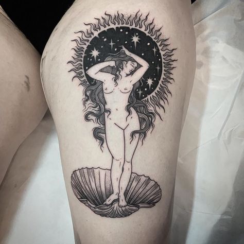 Greek Goddess Tattoo, Venus Tattoo, Art Inspired Tattoos, Strawberry Tattoo, Universe Tattoo, Sick Tattoo, Explore Tattoo, Birth Of Venus, Illustration Tattoo