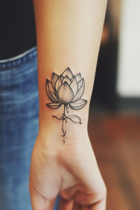 Lotus flower tattoo on a person's forearm. First Time Tattoos, Fancy Watches, Simple Line Drawings, Your Spirit Animal, Botanical Tattoo, Home Tattoo, Tattoo Parlors, How To Start Conversations, Memorial Tattoos