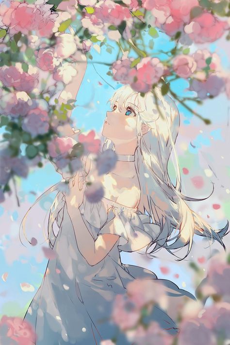 (6) TrNyteal 在 Twitter: "春。 https://t.co/KYhqNAOgVa" / Twitter Fan Art Anime, Anime Flower, Long White Hair, Art Mignon, Japon Illustration, Arte Fantasy, 판타지 아트, Anime Oc, Anime Angel