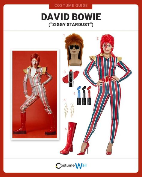 David Bowie Costume Superstar Costume, Ziggy Stardust Costume, David Bowie Costume, Glam Rock Aesthetic, Red Knee High Boots, Uss Enterprise D, Orange Wig, Got Costumes, Mullet Wig